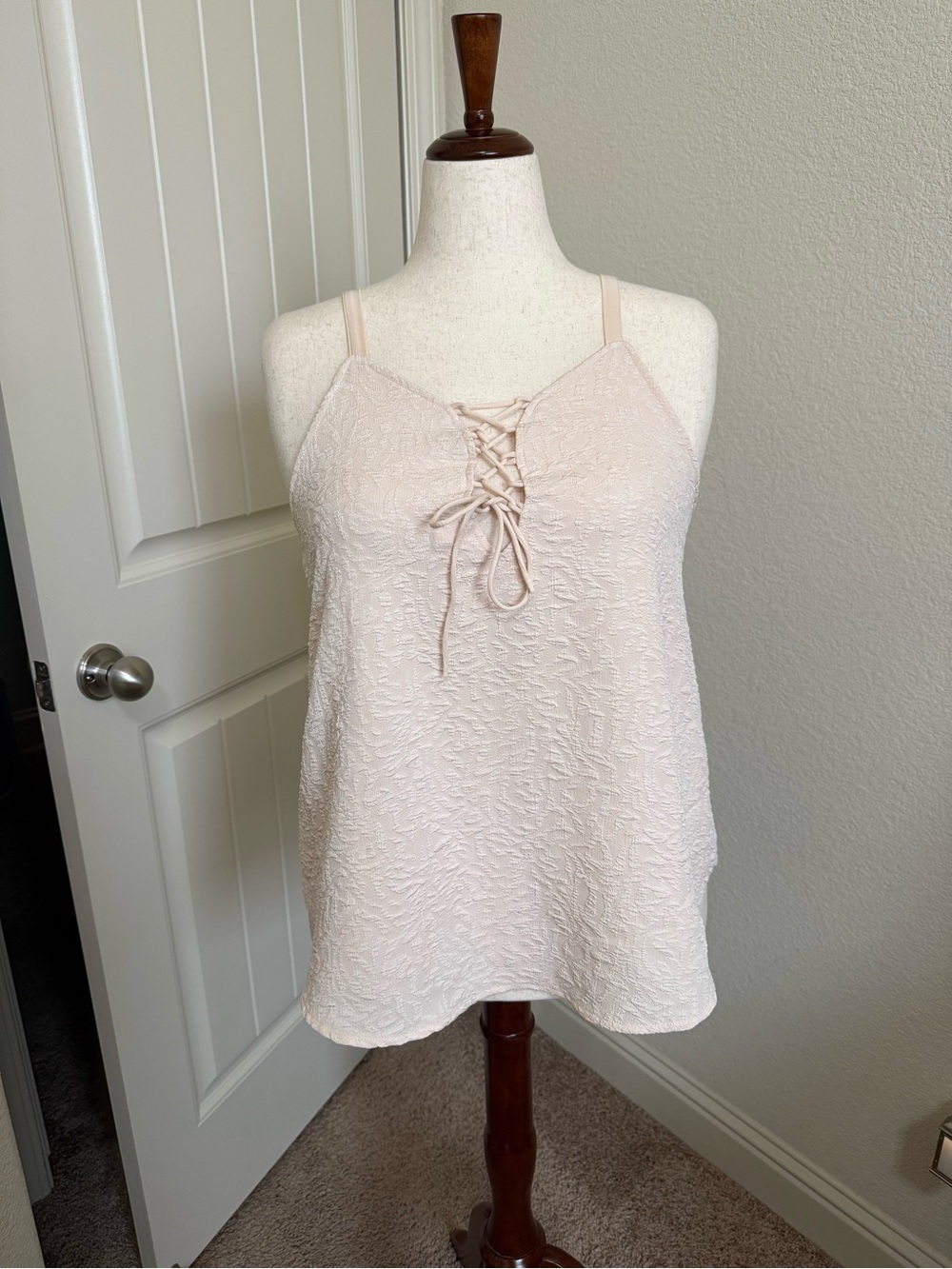 Maurices Cream Lace-Up Textured Cami - XL